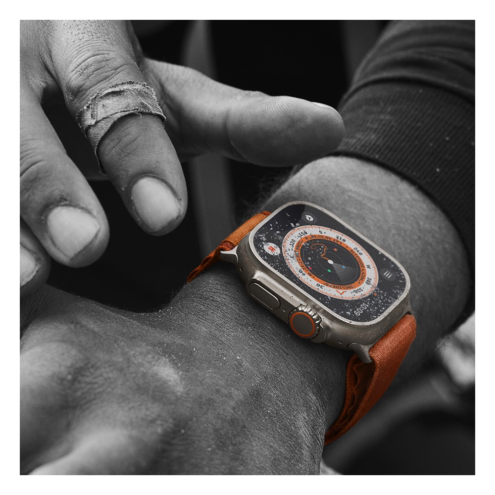 Apple Watch Ultra case colour Titanium case size 49mm Band name Alpine Loop Band Color Orange